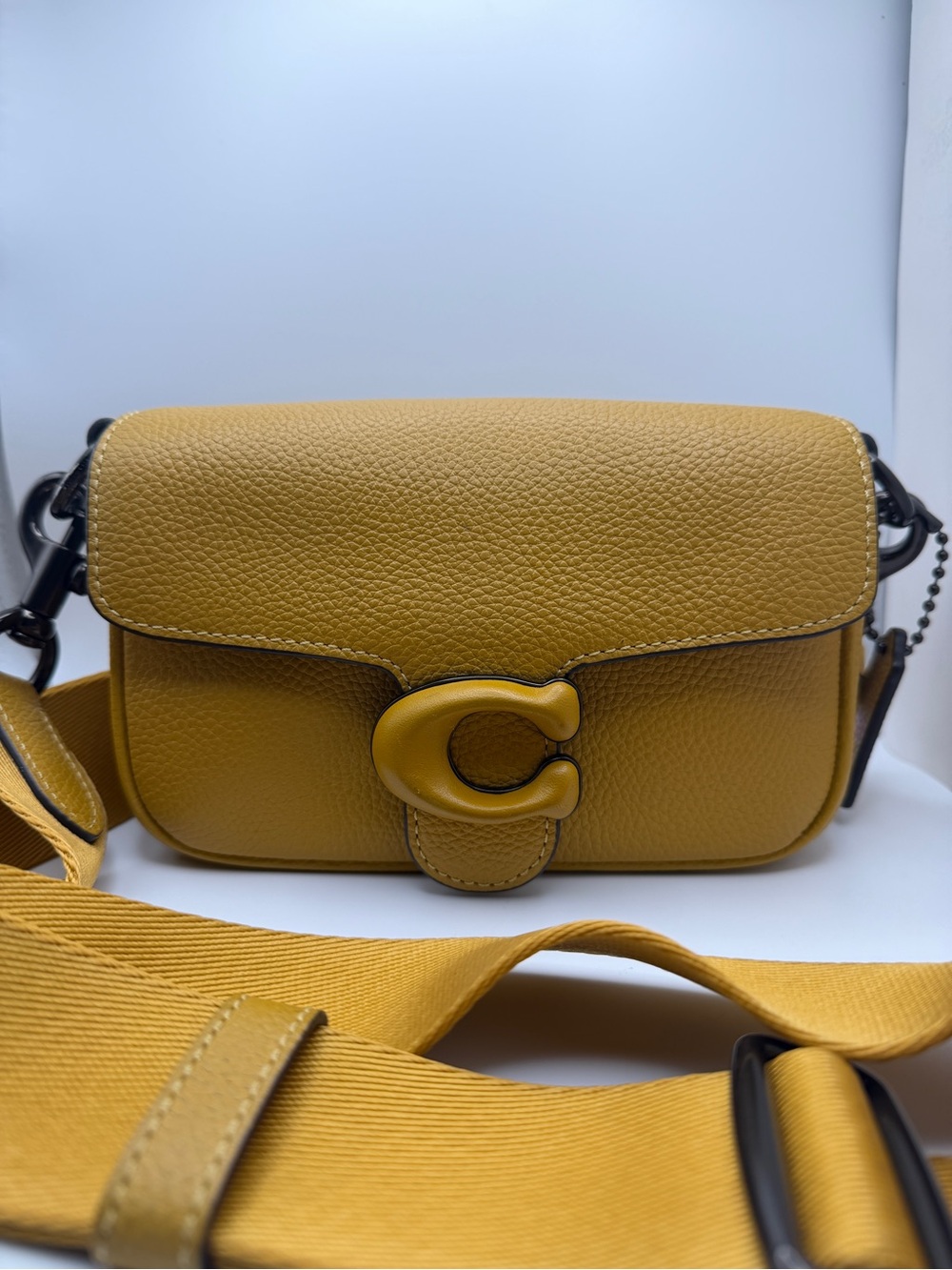Coach Soft Tabby 18 Crossbody Bag Mustard Yellow Pebble Leather